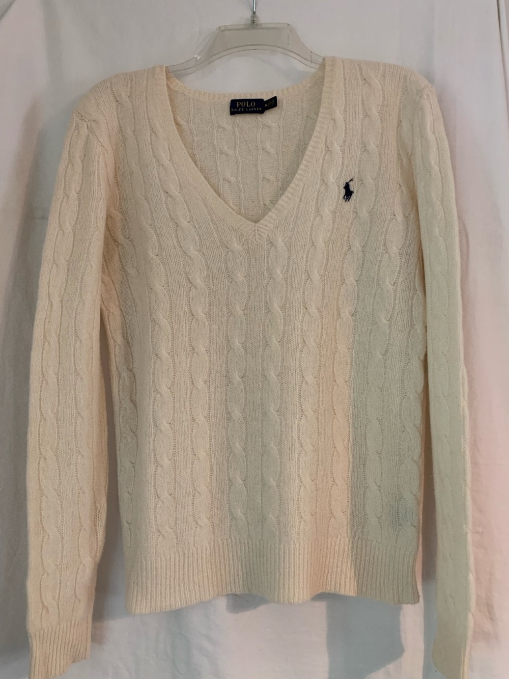 Polo Ralph Lauren 'Kimberly' cream wool/cashmere cable knit V neck sweater